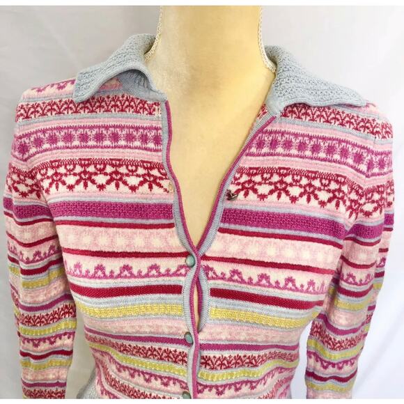 Oleana of Norway Wool Silk Fair Isle Cardigan XS/S | Nordic Designer Sweater - Picture 10 of 16